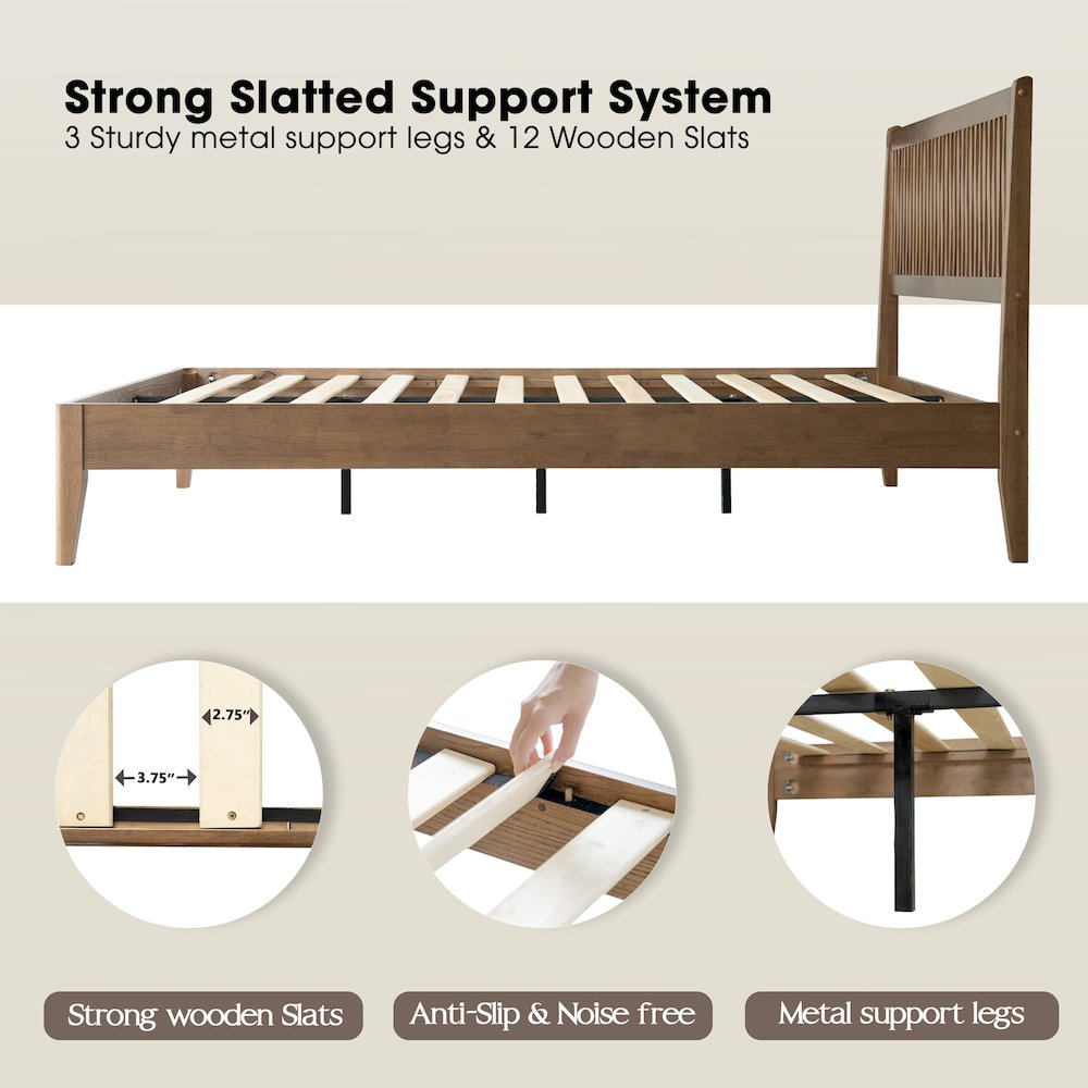 King Wooden Platform Bed Frame, Barnwood Finish, Morden Style. Picture 3