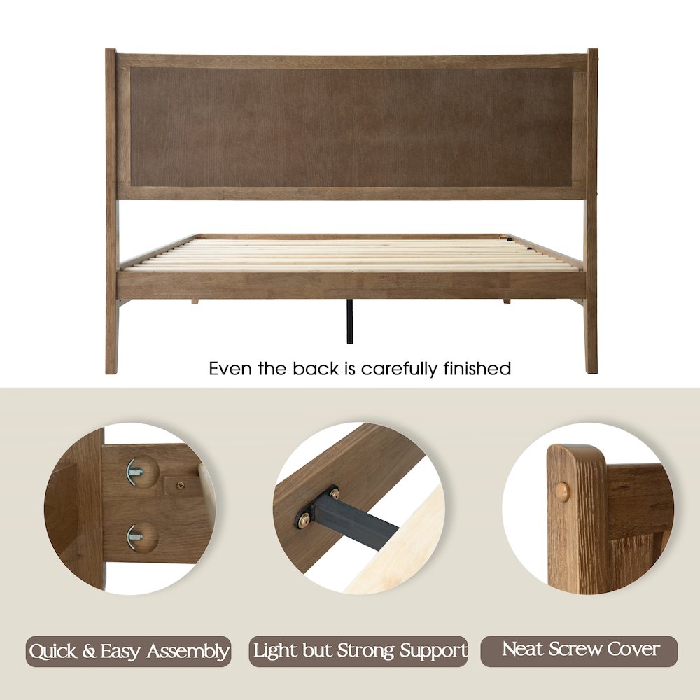 King Wooden Platform Bed Frame, Barnwood Finish, Morden Style. Picture 4