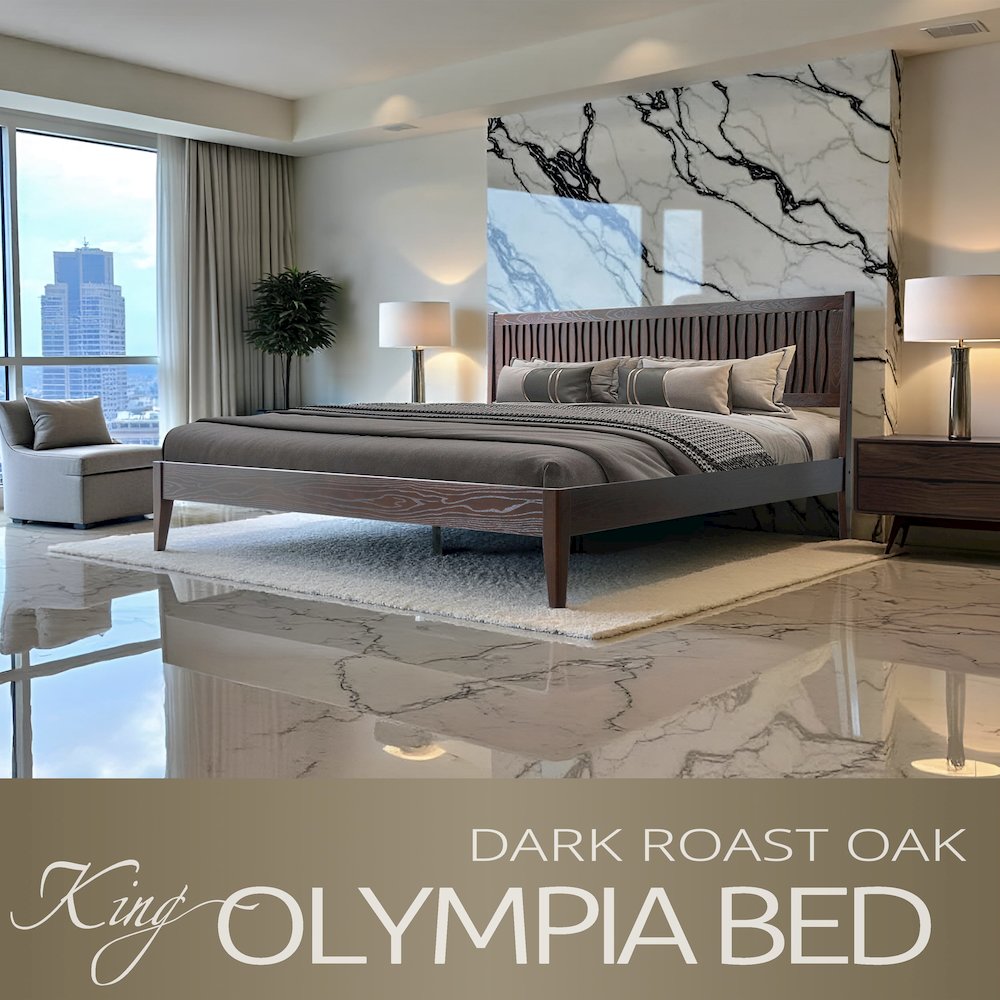 King Wooden Platform Bed Frame, Dark Roast Oak Finish, Morden Style. Picture 6