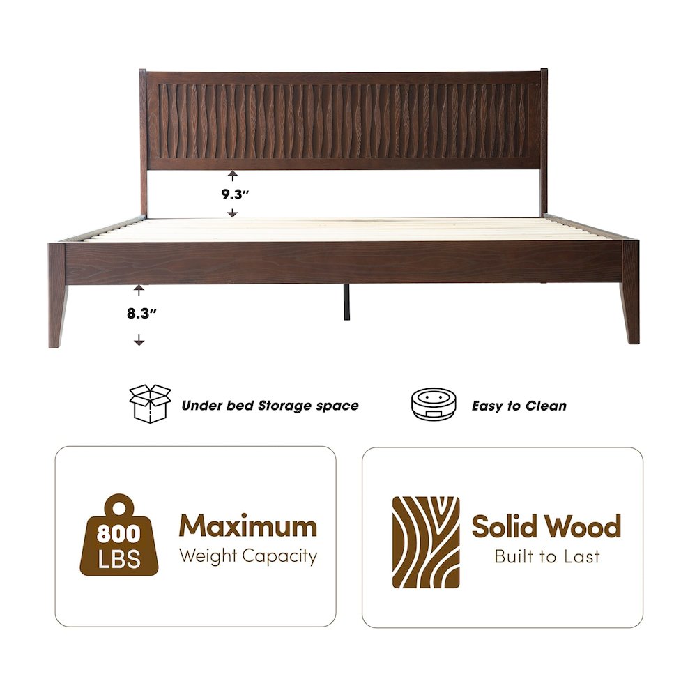 King Wooden Platform Bed Frame, Dark Roast Oak Finish, Morden Style. Picture 1