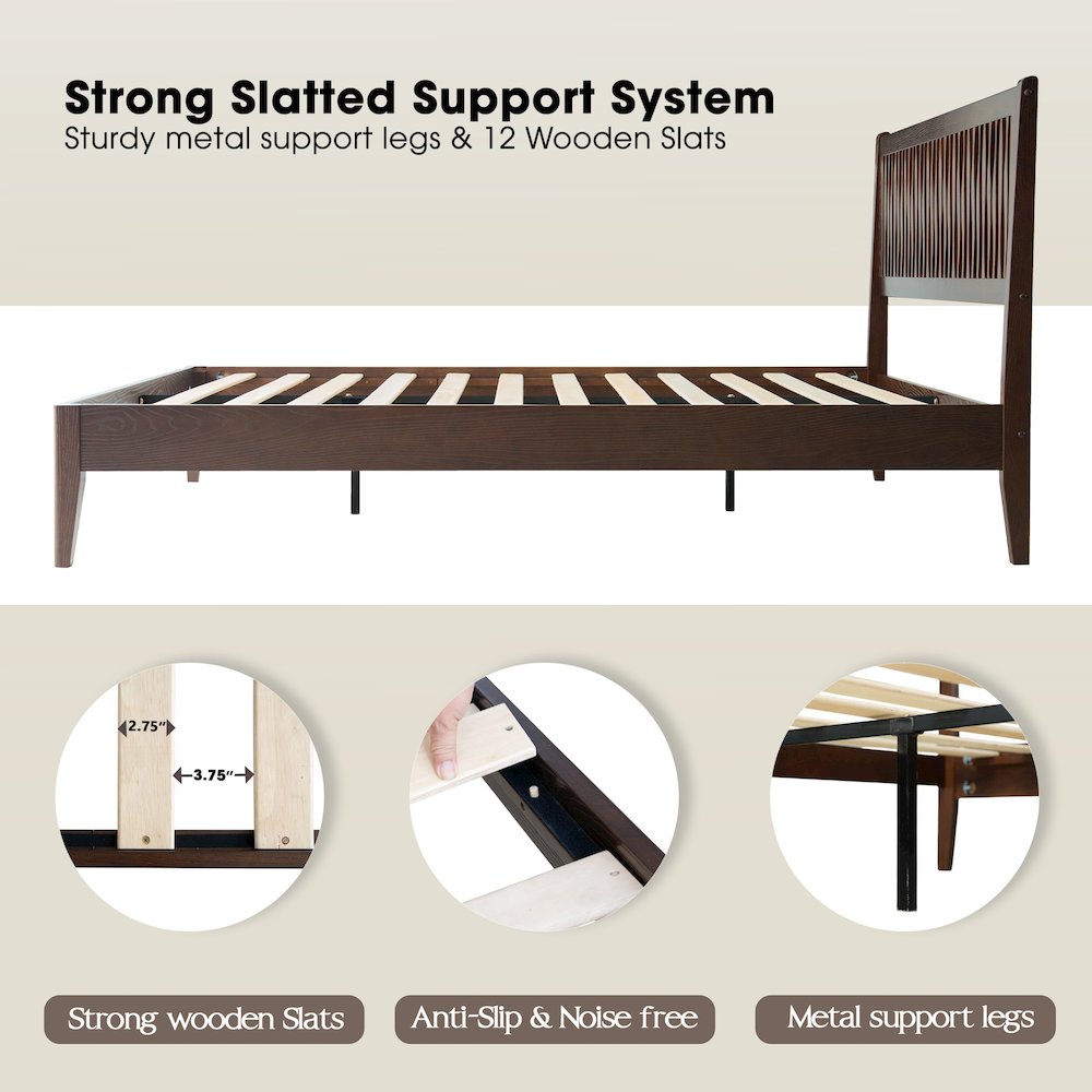 King Wooden Platform Bed Frame, Dark Roast Oak Finish, Morden Style. Picture 3