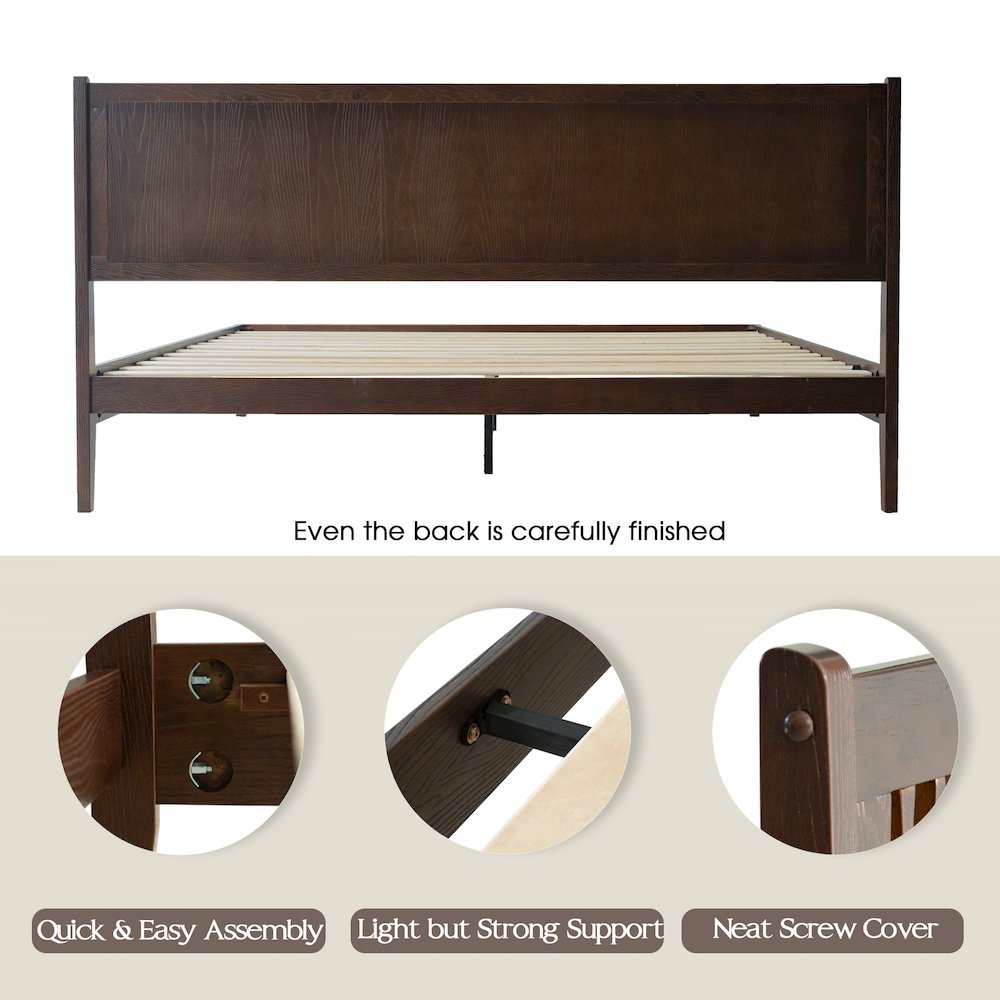 King Wooden Platform Bed Frame, Dark Roast Oak Finish, Morden Style. Picture 4