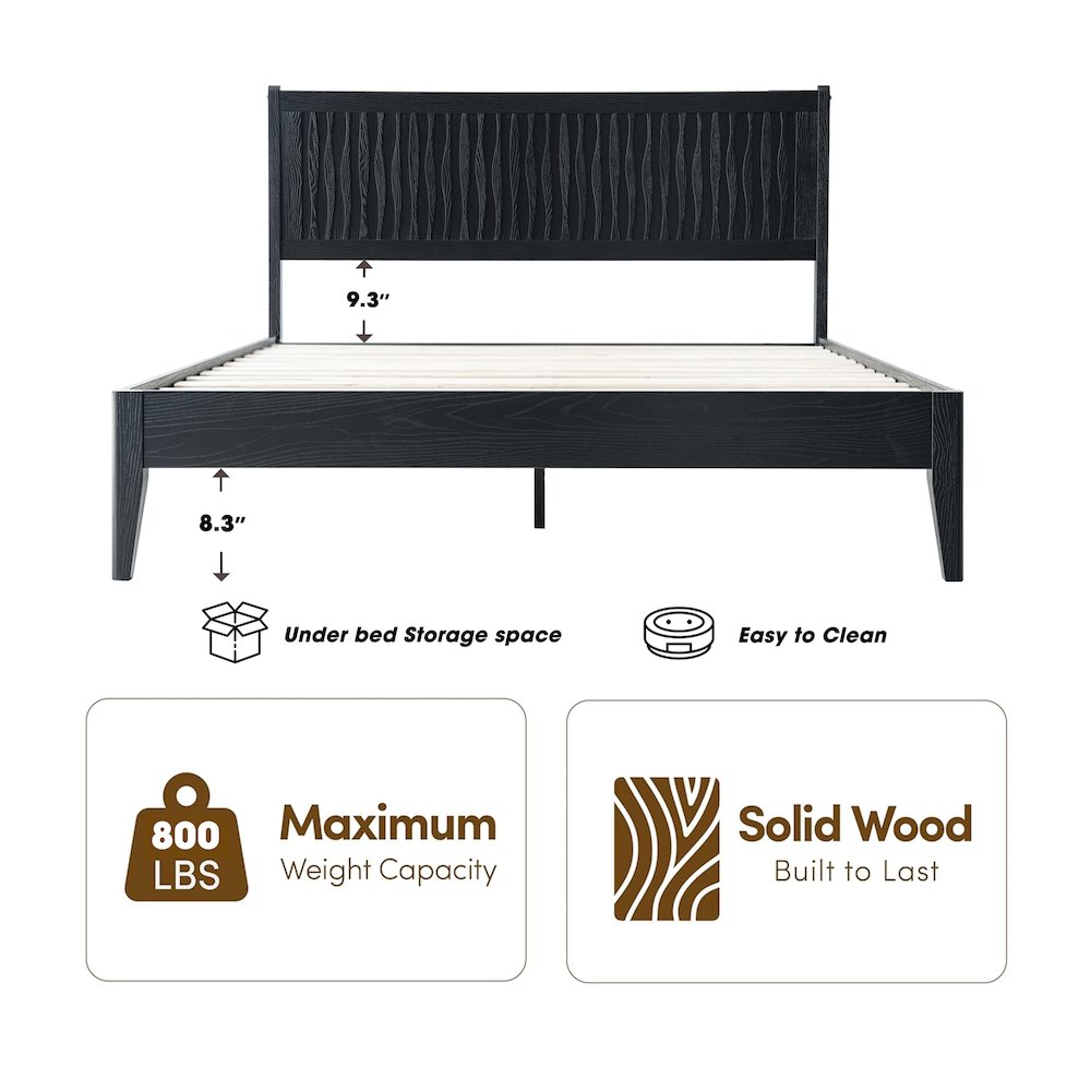 King Wooden Platform Bed Frame, Ebony Oak Finish, Morden Style. Picture 1