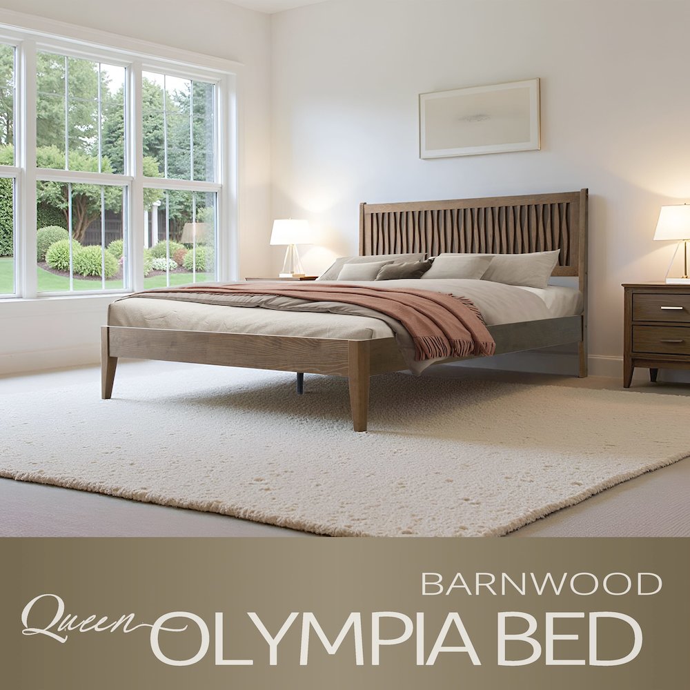 Queen Wooden Platform Bed Frame, Barnwood Finish, Morden Style. Picture 6