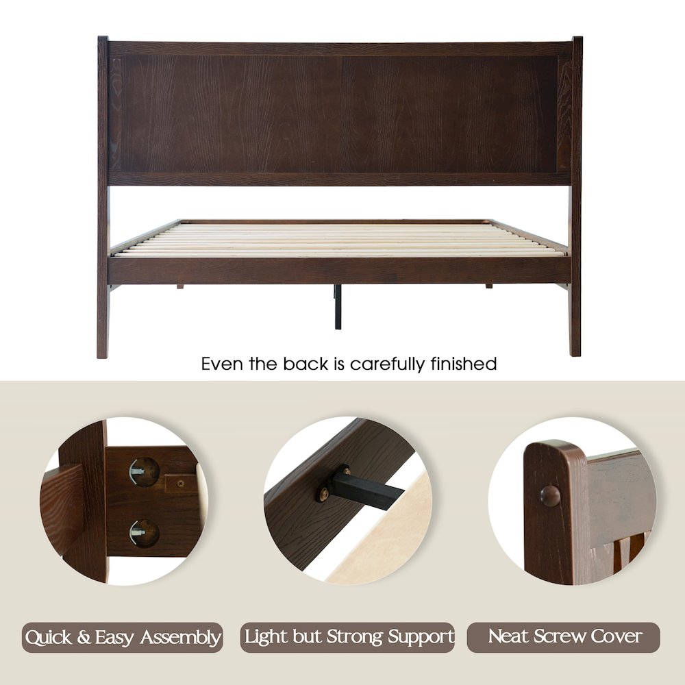 Queen Wooden Platform Bed Frame, Dark Roast Oak Finish, Morden Style. Picture 4