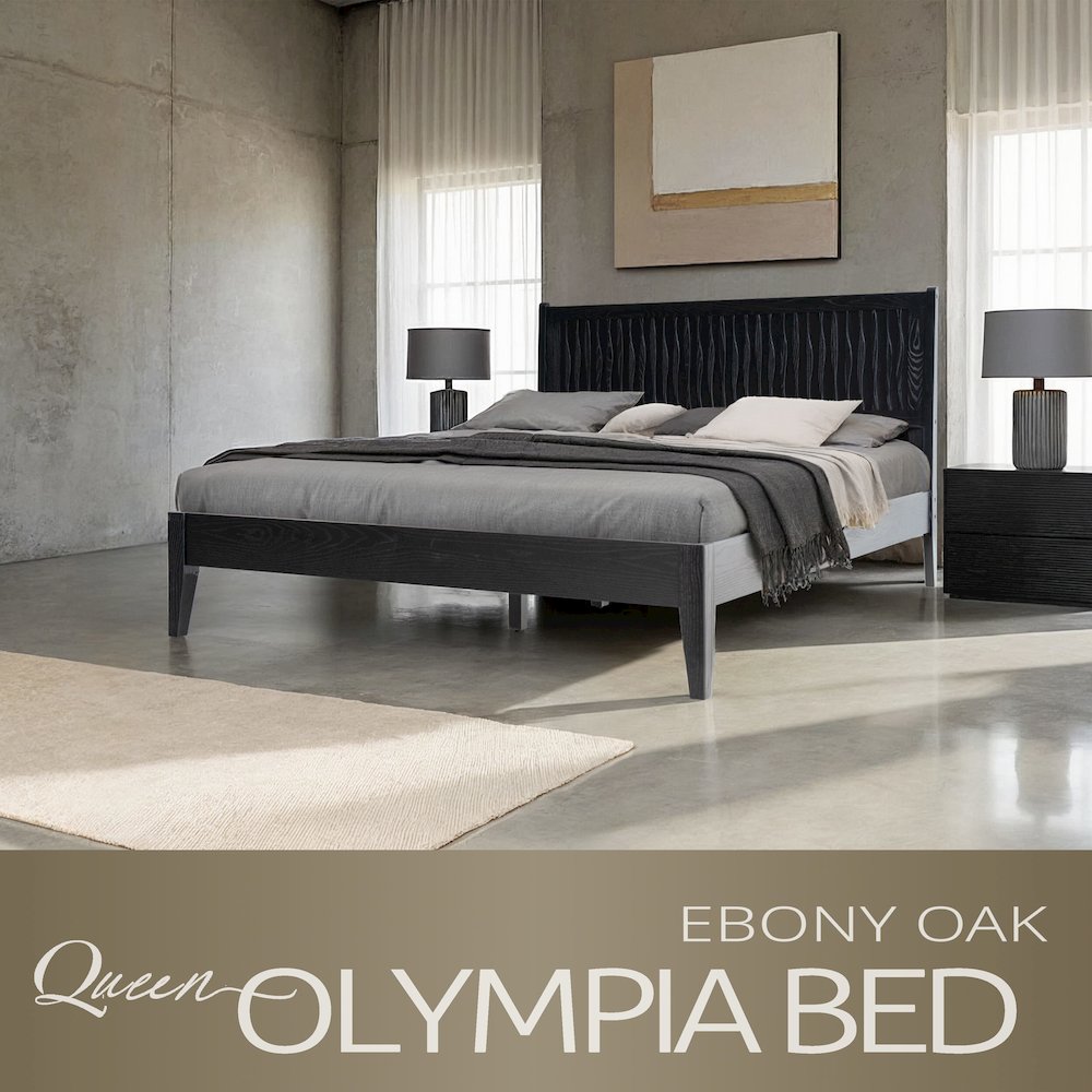 Queen Wooden Platform Bed Frame, Ebony Oak Finish, Morden Style. Picture 6