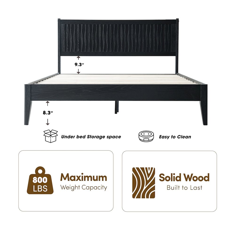 Queen Wooden Platform Bed Frame, Ebony Oak Finish, Morden Style. Picture 1