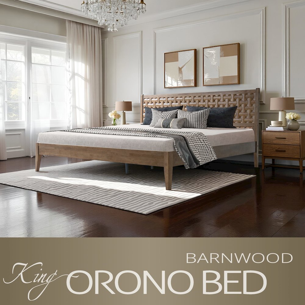 King Wooden Platform Bed Frame, Barnwood Finish, Morden Style. Picture 6