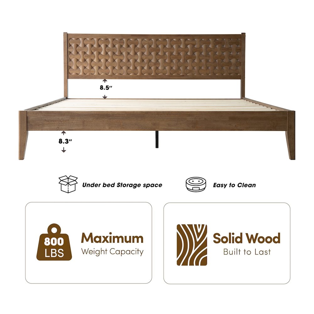 King Wooden Platform Bed Frame, Barnwood Finish, Morden Style. Picture 1