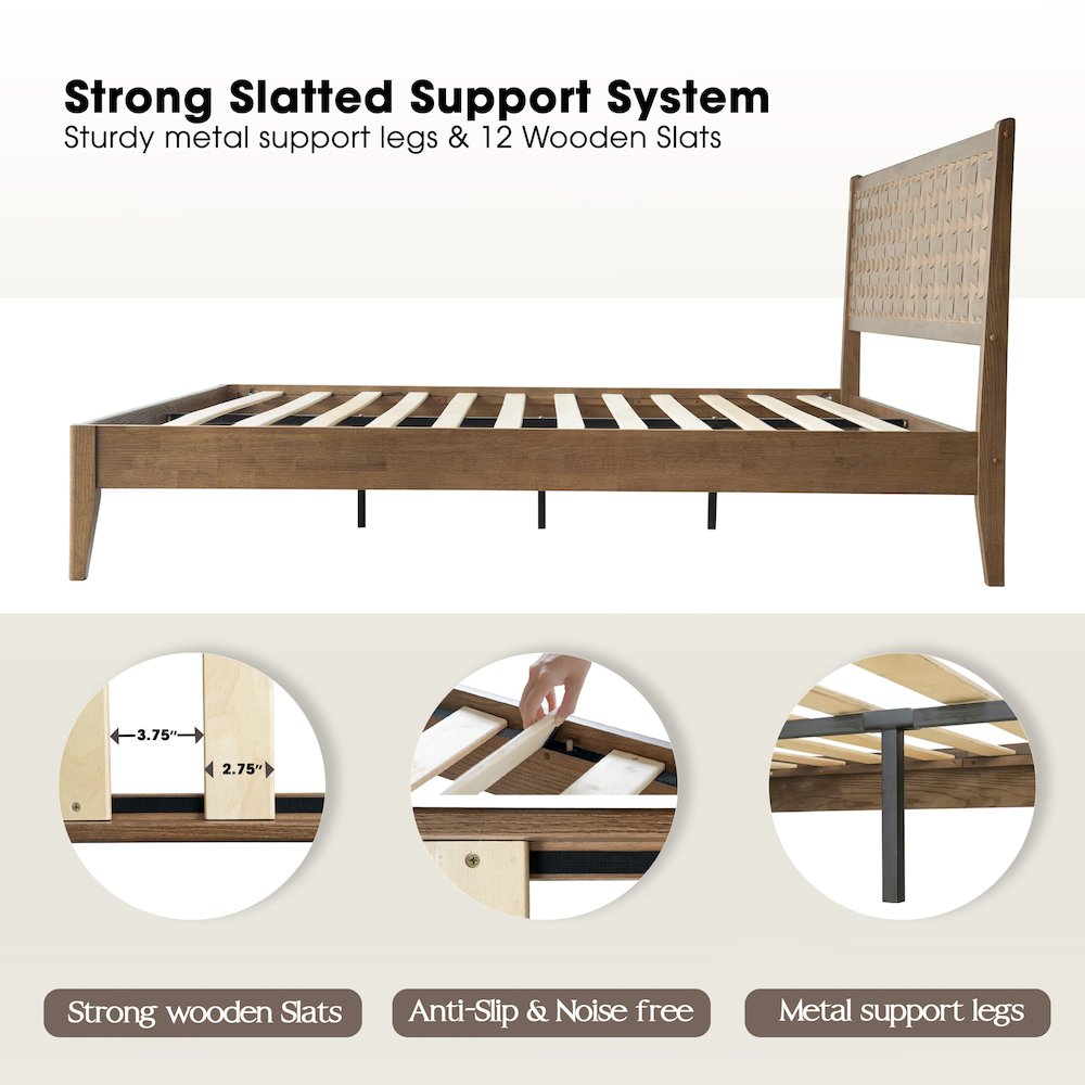 King Wooden Platform Bed Frame, Barnwood Finish, Morden Style. Picture 3