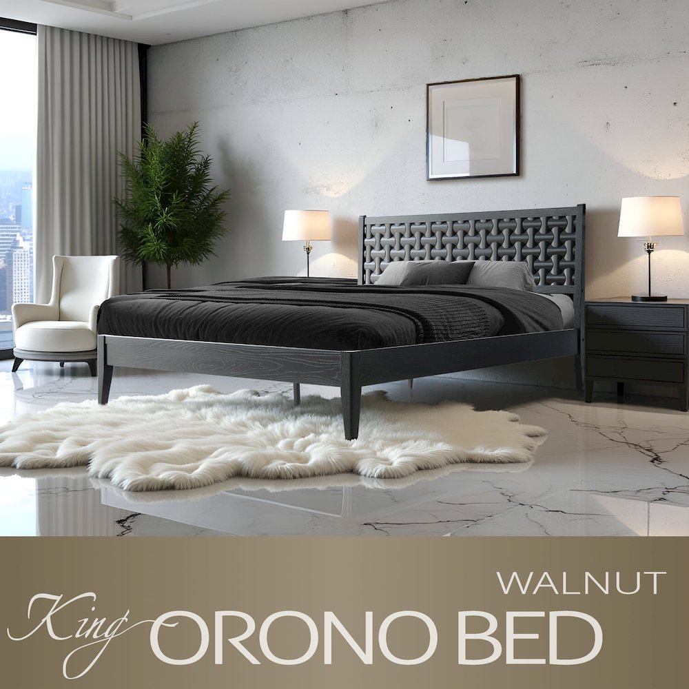 King Wooden Platform Bed Frame, Ebony Oak Finish, Morden Style. Picture 6