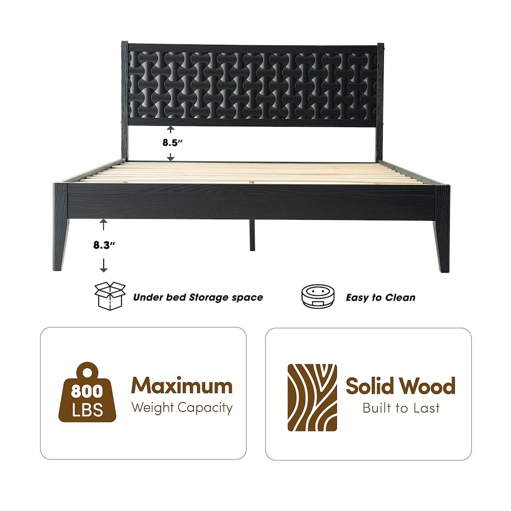 King Wooden Platform Bed Frame, Ebony Oak Finish, Morden Style. Picture 1