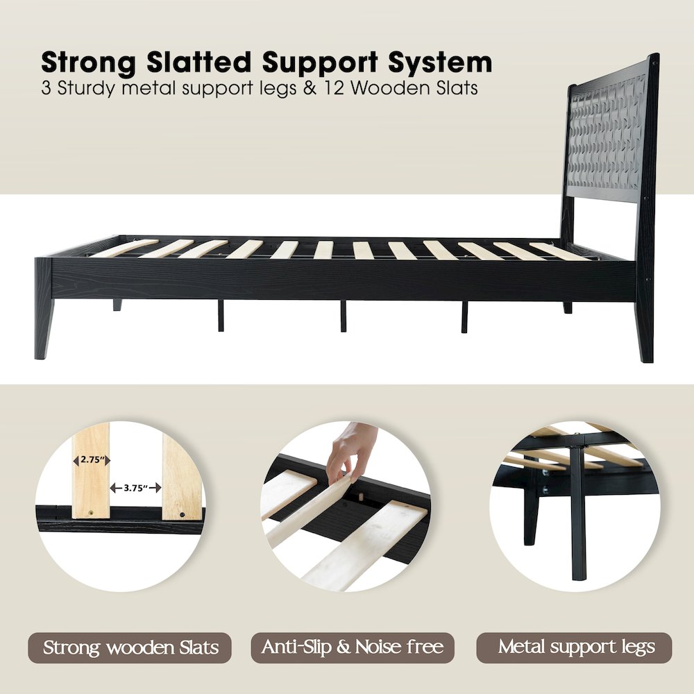 King Wooden Platform Bed Frame, Ebony Oak Finish, Morden Style. Picture 3