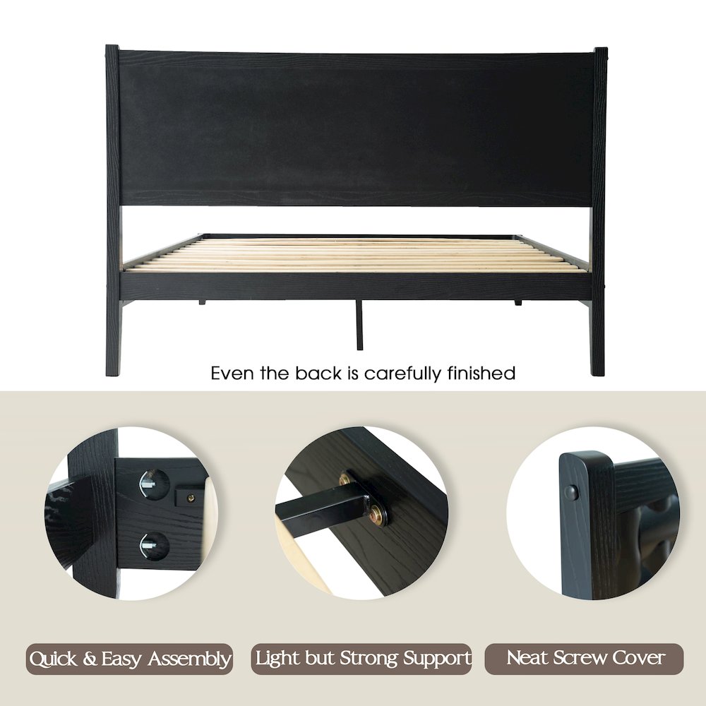 King Wooden Platform Bed Frame, Ebony Oak Finish, Morden Style. Picture 4