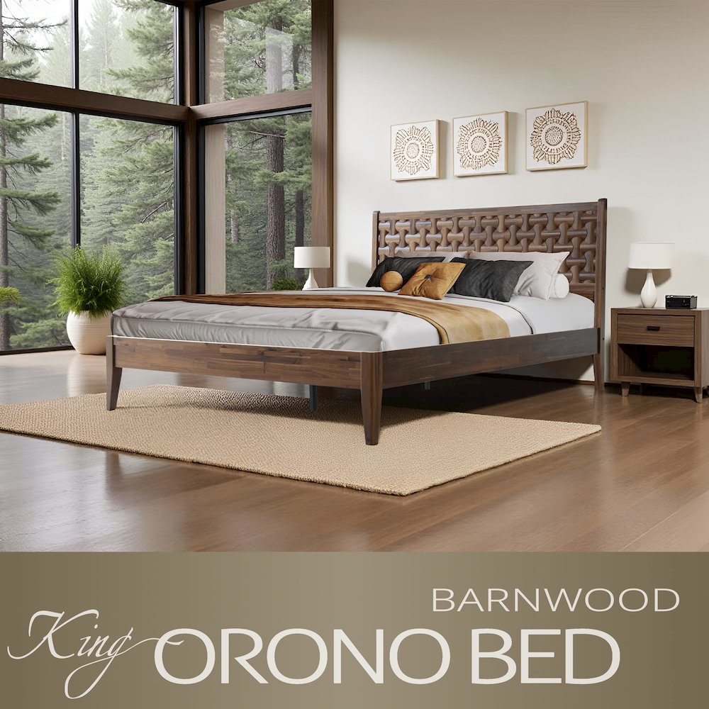 King Wooden Platform Bed Frame, Walnut Finish, Morden Style. Picture 6