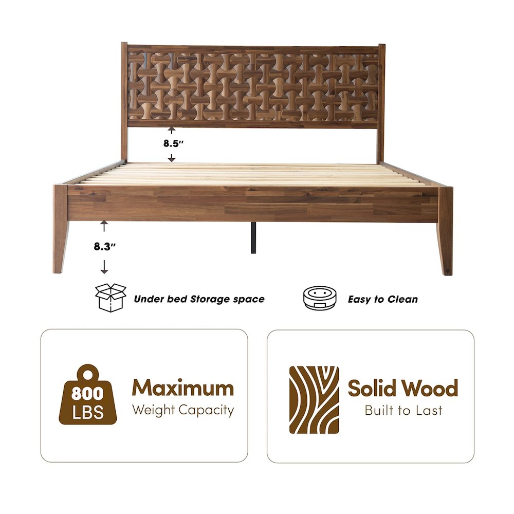 King Wooden Platform Bed Frame, Walnut Finish, Morden Style. Picture 1