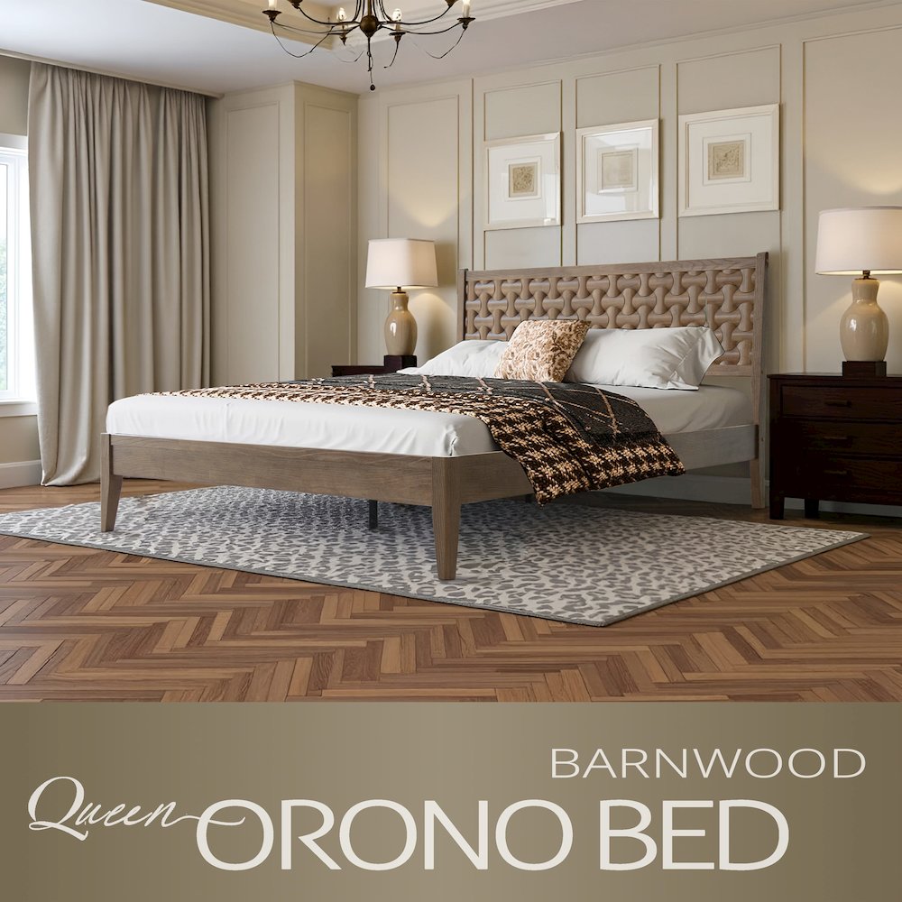 Queen Wooden Platform Bed Frame, Barnwood Finish, Morden Style. Picture 6
