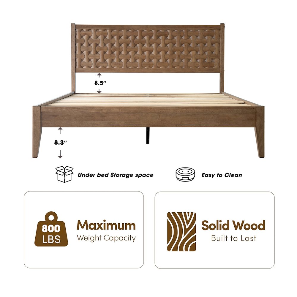 Queen Wooden Platform Bed Frame, Barnwood Finish, Morden Style. Picture 1