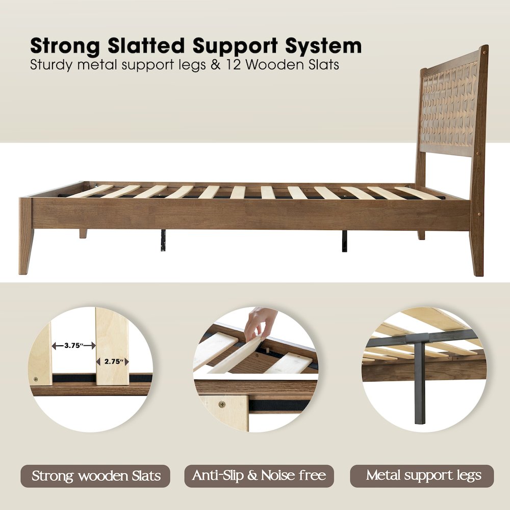 Queen Wooden Platform Bed Frame, Barnwood Finish, Morden Style. Picture 3