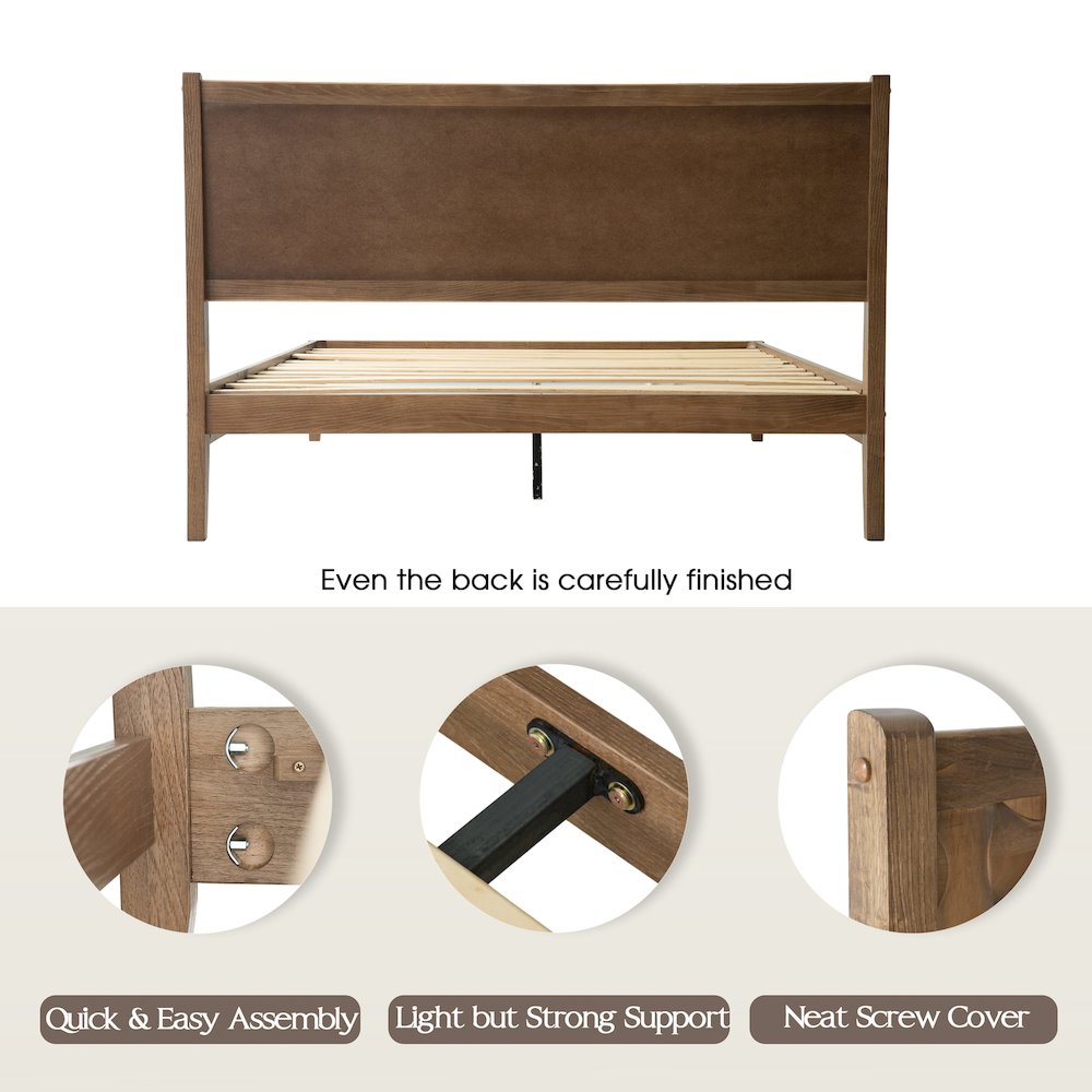 Queen Wooden Platform Bed Frame, Barnwood Finish, Morden Style. Picture 4