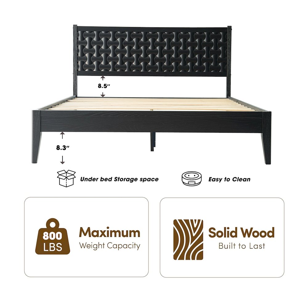Queen Wooden Platform Bed Frame, Ebony Oak Finish, Morden Style. Picture 1