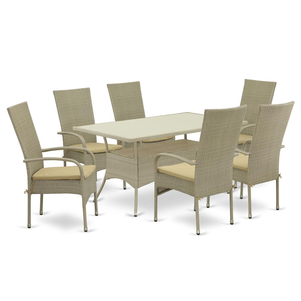 Wicker Patio Set Natural Linen, OSOS7-03A. Picture 1