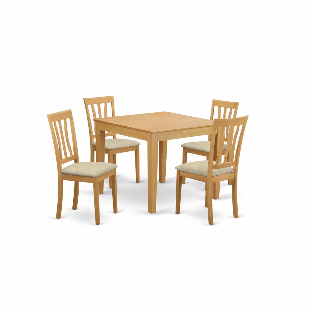 OXAN5-OAK-C 5 PcTable and Chairs set - Table and 4 dinette Chairs. Picture 1