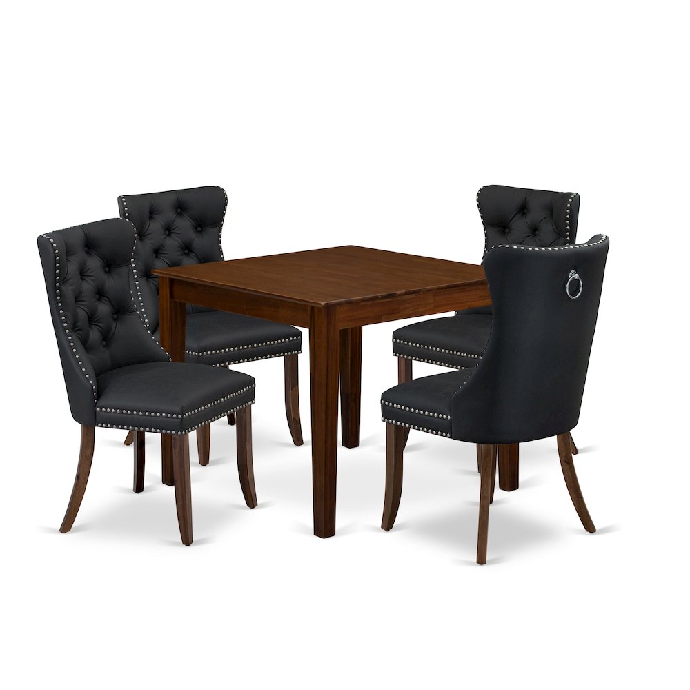 5 Piece Dining Room Furniture Set Contains a Square Solid Wood Table. Picture 1