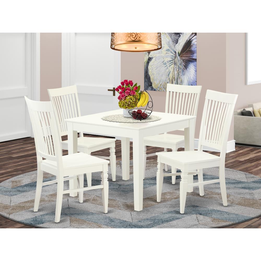 5  Pcsquare  Kitchen  Table  and  4  Wood  Kitchen  Chairs  in  Linen  White. Picture 4