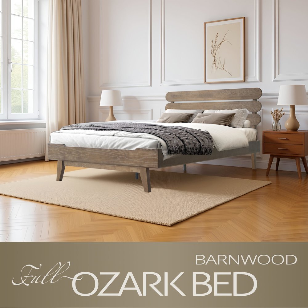 Full Wooden Platform Bed Frame, Barnwood Finish, Morden Style. Picture 6