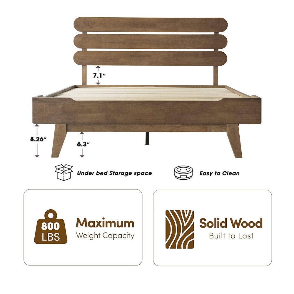 Full Wooden Platform Bed Frame, Barnwood Finish, Morden Style. Picture 1