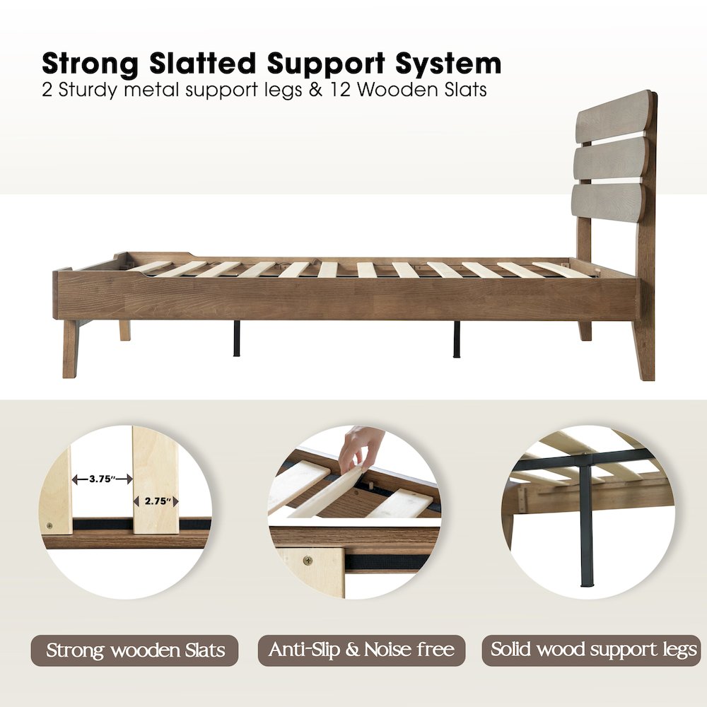 Full Wooden Platform Bed Frame, Barnwood Finish, Morden Style. Picture 3