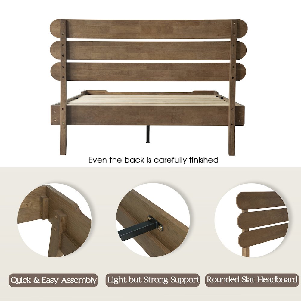Full Wooden Platform Bed Frame, Barnwood Finish, Morden Style. Picture 4