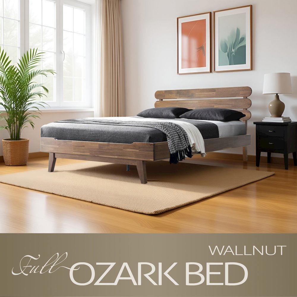 Full Wooden Platform Bed Frame, Walnut Finish, Morden Style. Picture 6