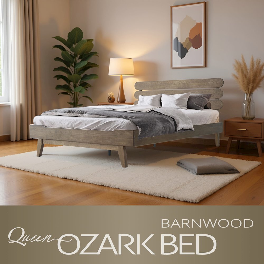 Queen Wooden Platform Bed Frame, Barnwood Finish, Morden Style. Picture 6