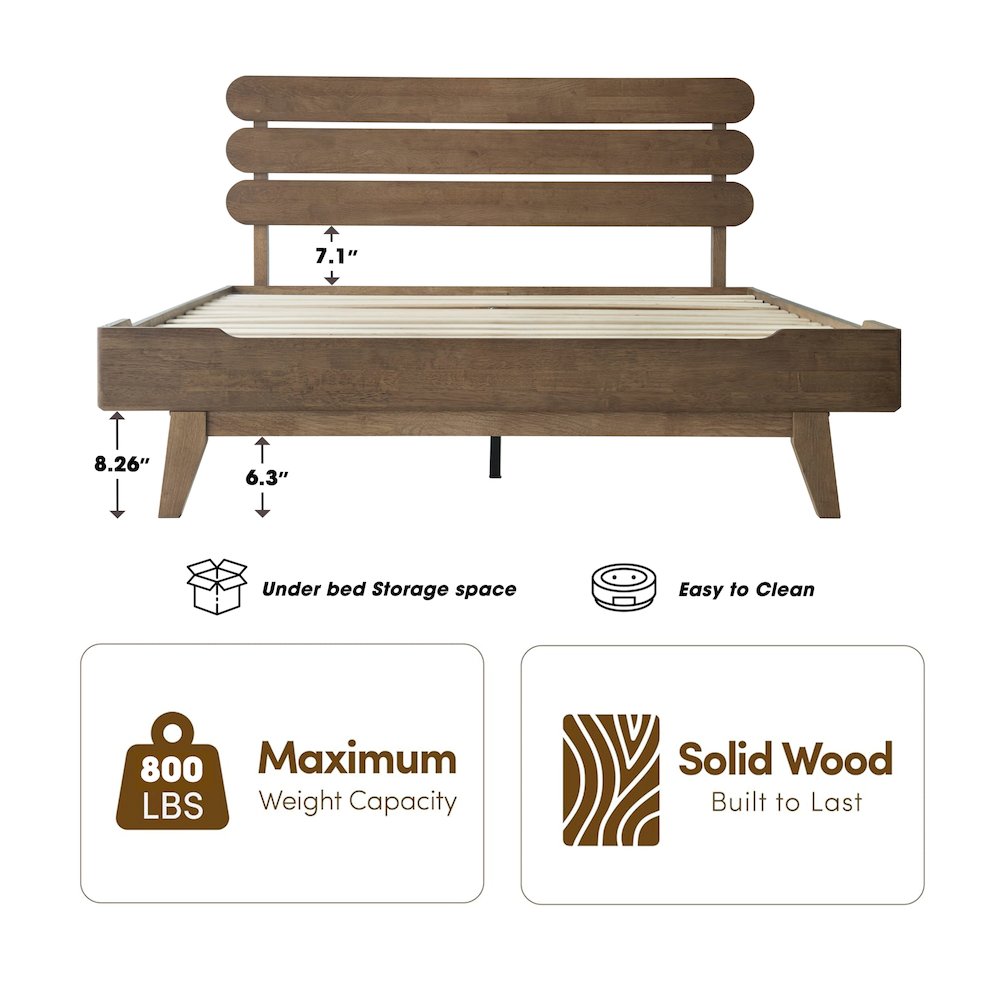 Queen Wooden Platform Bed Frame, Barnwood Finish, Morden Style. Picture 1