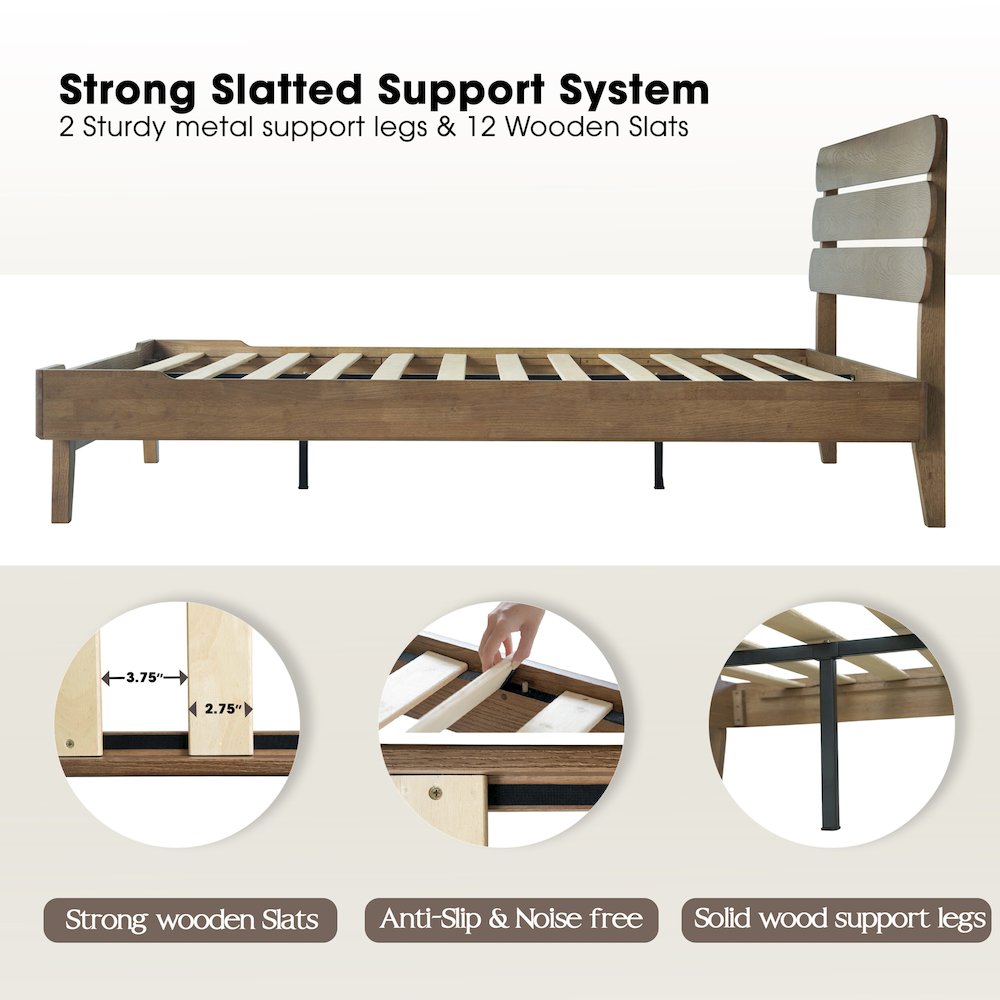 Queen Wooden Platform Bed Frame, Barnwood Finish, Morden Style. Picture 3