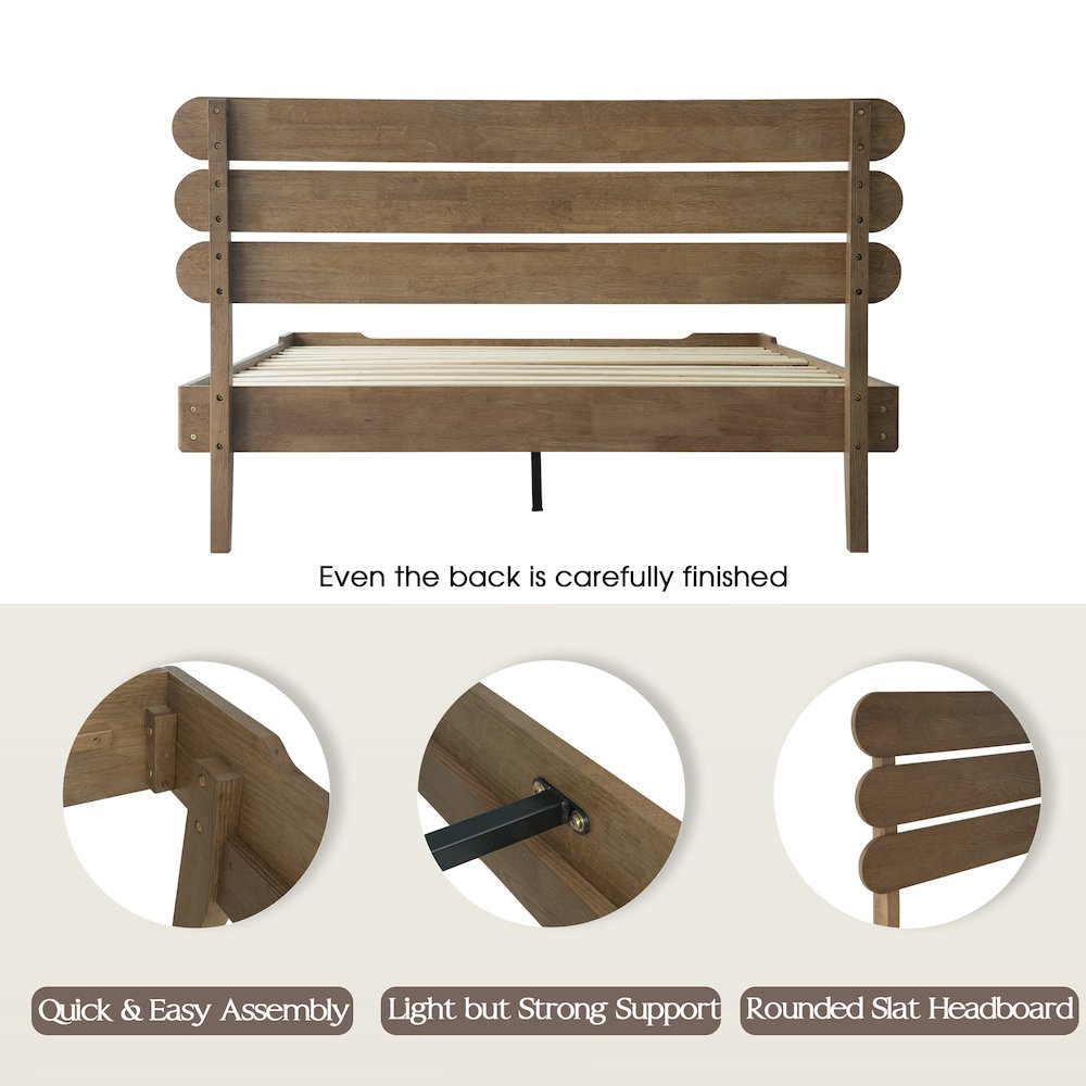 Queen Wooden Platform Bed Frame, Barnwood Finish, Morden Style. Picture 4