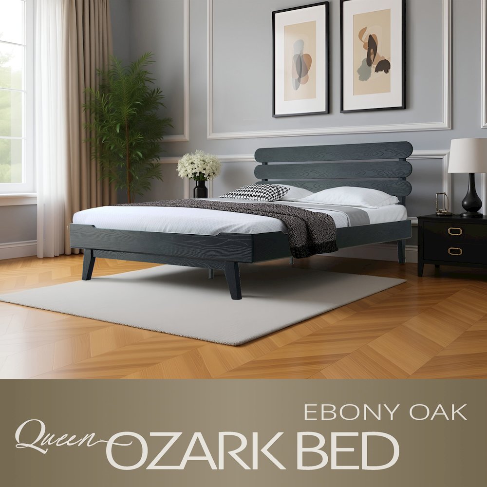 Queen Wooden Platform Bed Frame, Ebony Oak Finish, Morden Style. Picture 6