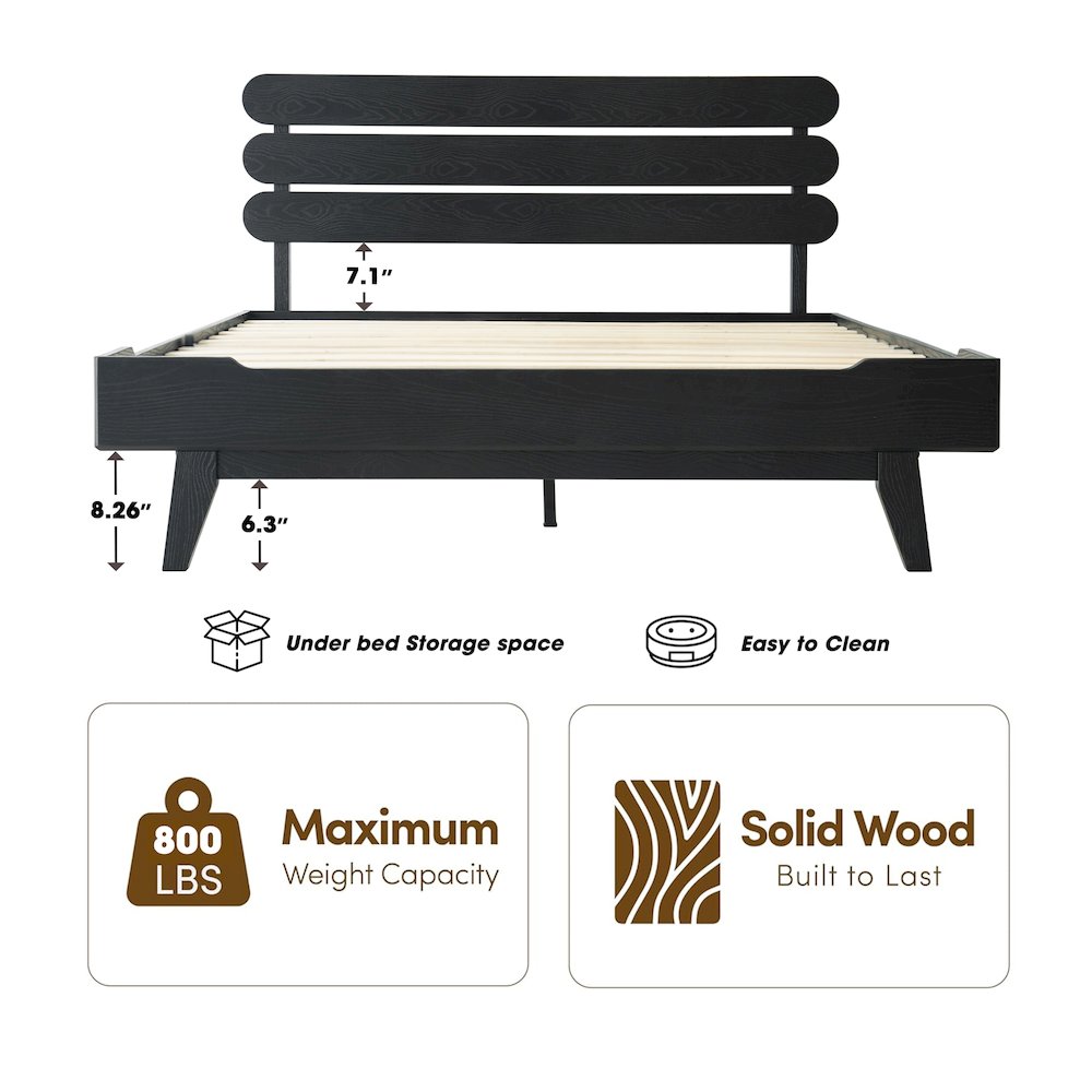 Queen Wooden Platform Bed Frame, Ebony Oak Finish, Morden Style. Picture 1