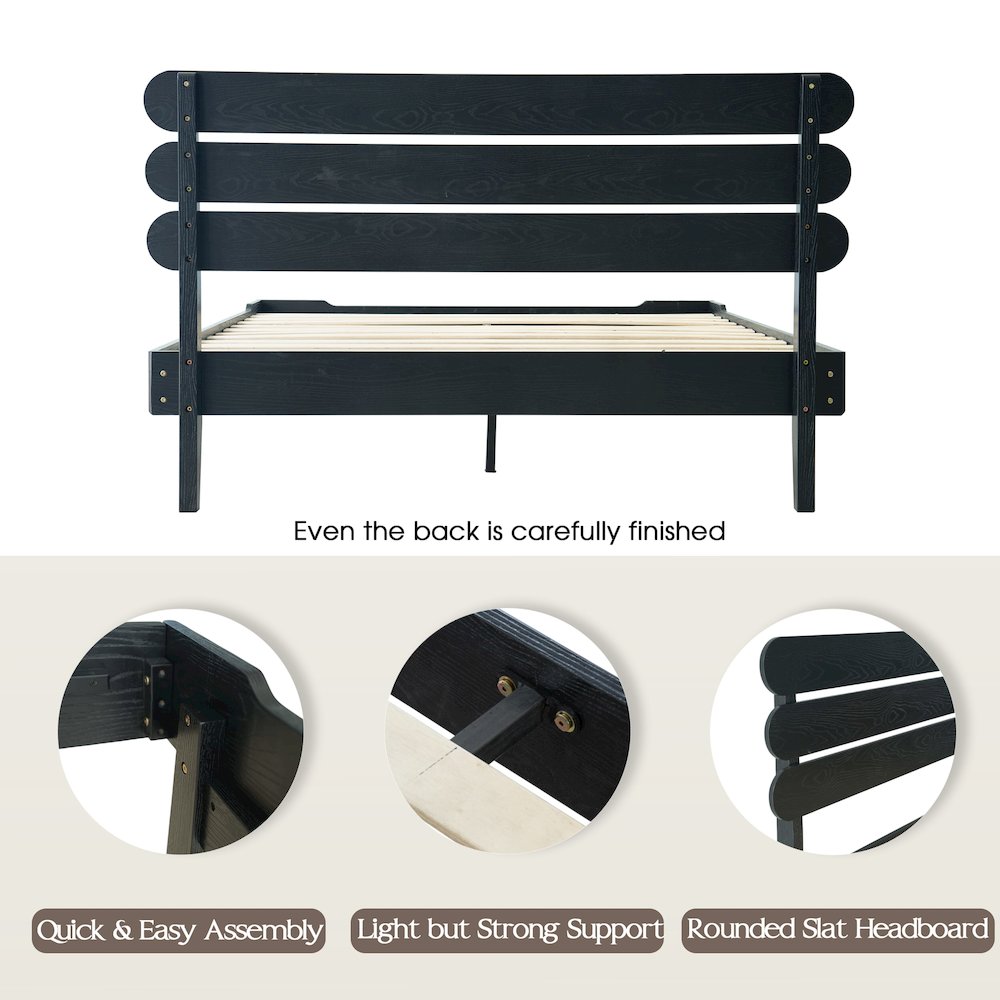 Queen Wooden Platform Bed Frame, Ebony Oak Finish, Morden Style. Picture 4
