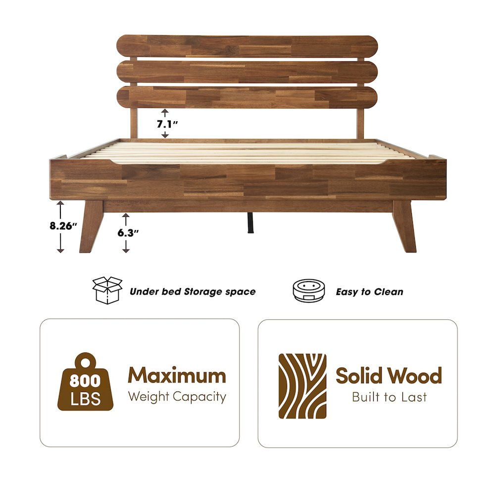 Queen Wooden Platform Bed Frame, Walnut Finish, Morden Style. Picture 1