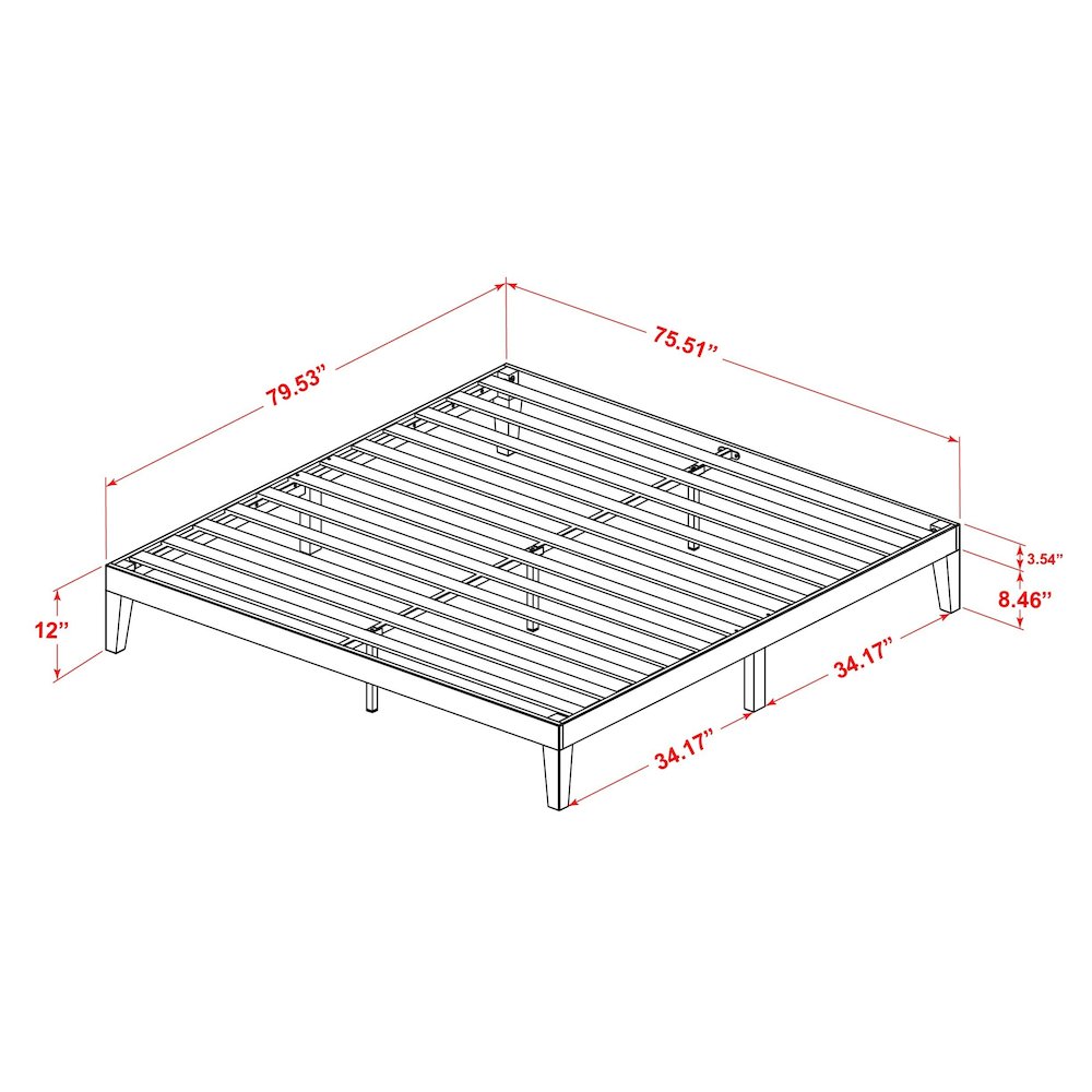 King Size Platform Bed with 4 Legs and 2 Extra Center Legs - Walnut Finish. Picture 8
