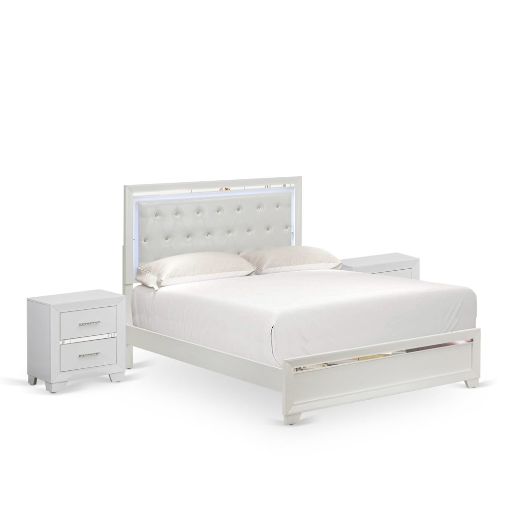 Pandora 3-Piece Bedroom Set with a Queen Size Bed 2 Wooden Modern Nightstand. Picture 1