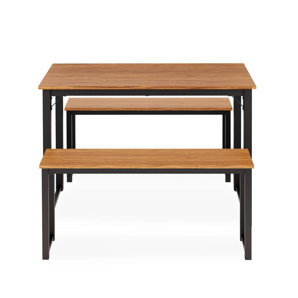 Parmer 3 Pc Kitchen Set - 1 Modern Dining Table and 2 Mid Century Benches in Powder Coating Black Color and Brown Wood Laminate. Picture 3
