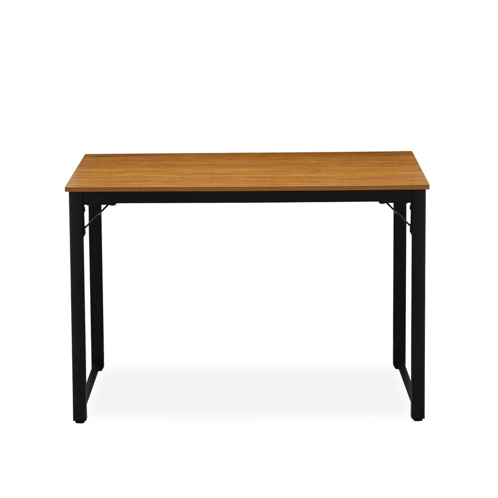 Parmer 3 Pc Kitchen Set - 1 Modern Dining Table and 2 Mid Century Benches in Powder Coating Black Color and Brown Wood Laminate. Picture 4