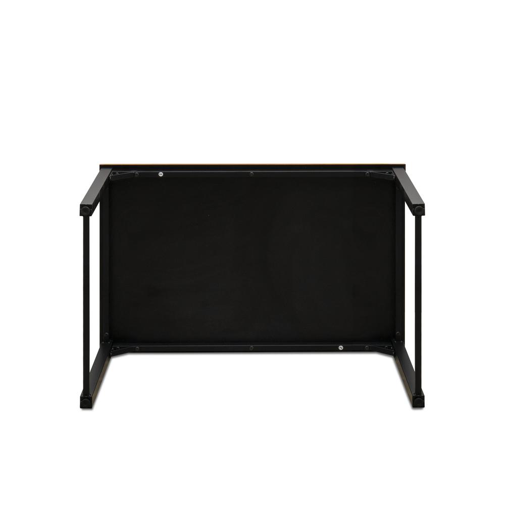 Parmer 3 Pc Kitchen Set - 1 Modern Dining Table and 2 Mid Century Benches in Powder Coating Black Color and Brown Wood Laminate. Picture 7