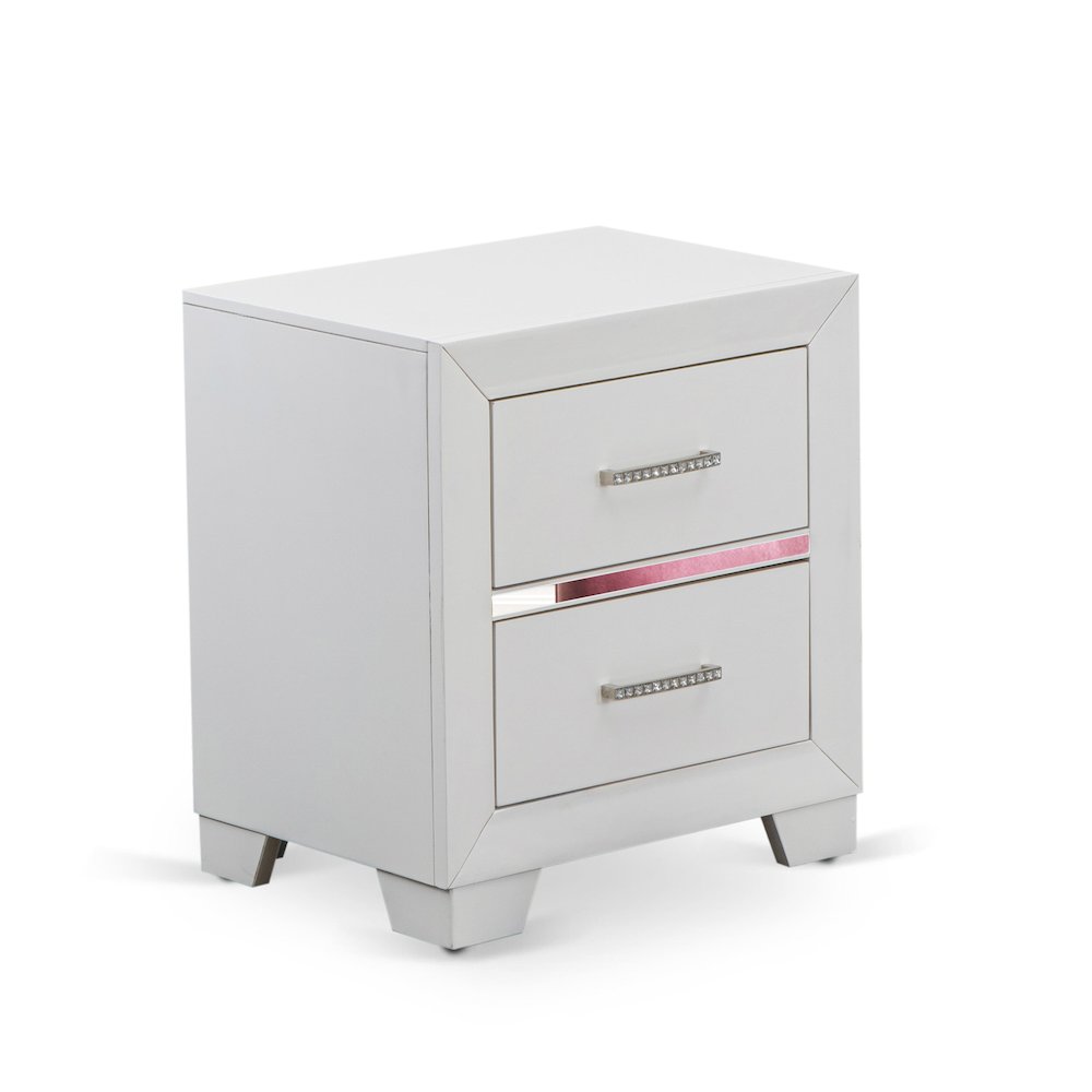 East West Furniture 1-Piece Pandora mid century Wooden Nightstand with 2 Wood Drawers for Bedroom - White Finish. Picture 1