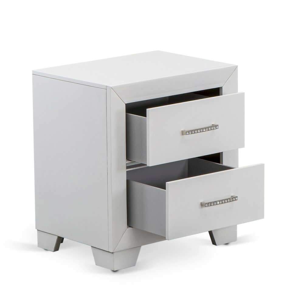 East West Furniture 1-Piece Pandora mid century Wooden Nightstand with 2 Wood Drawers for Bedroom - White Finish. Picture 2