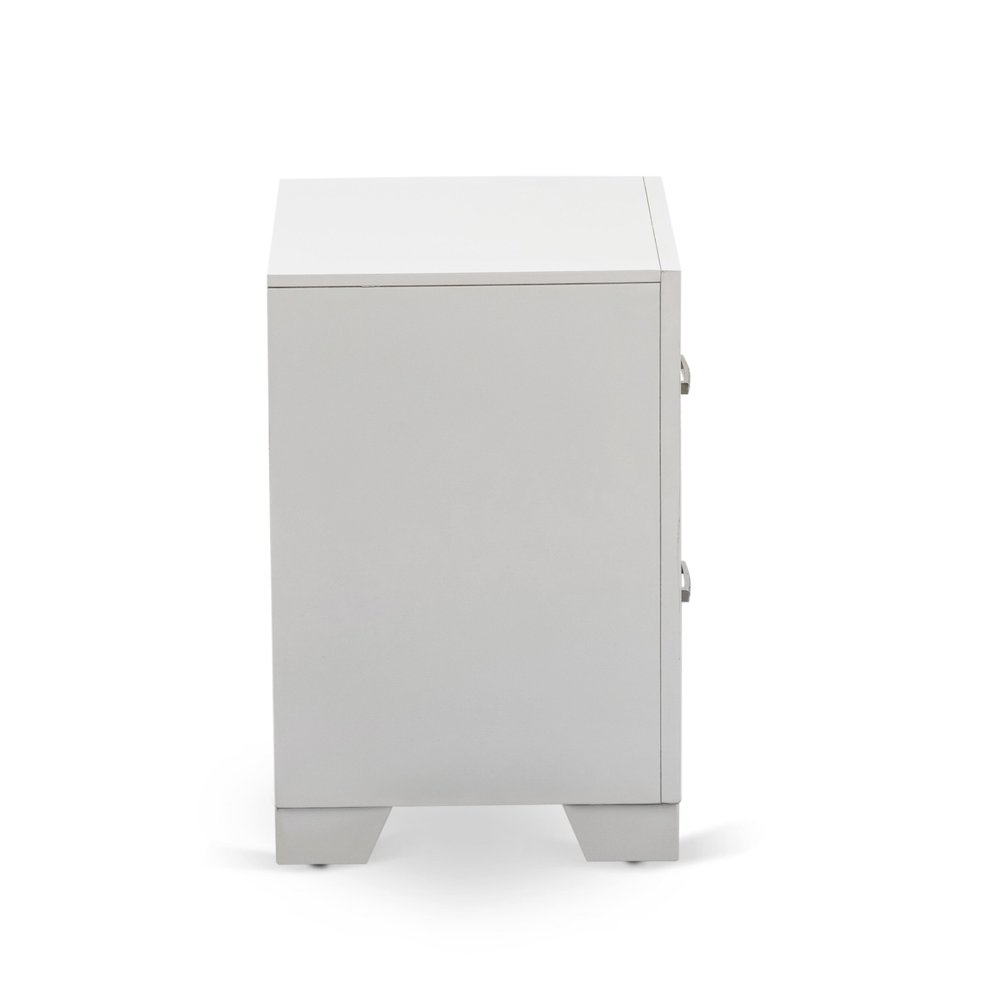 East West Furniture 1-Piece Pandora mid century Wooden Nightstand with 2 Wood Drawers for Bedroom - White Finish. Picture 3